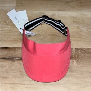 NWT Calvin Klein Coral Visor with Striped Strap. UPF 40+ Sun Protective.